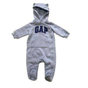 GAP Baby Hooded Cotton Teddy One Piece Footed Bodysuit 3-6M